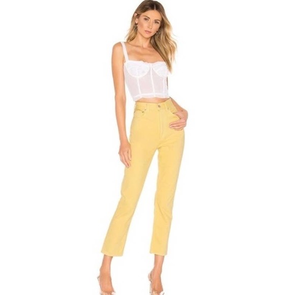 Agolde Denim - AGOLDE Jeans Womens 26 Yellow Riley High Rise Straight Crop Lemon Rigid Denim